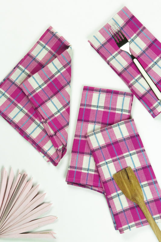 San Andres Gingham Pink & White Napkins | Set of 4