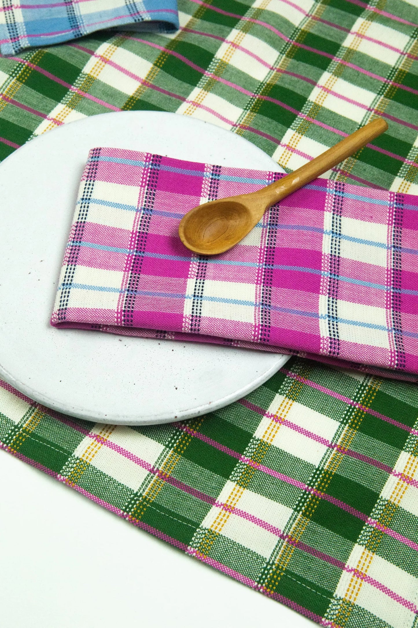 San Andres Gingham Forest & White Table Runner Archive New York