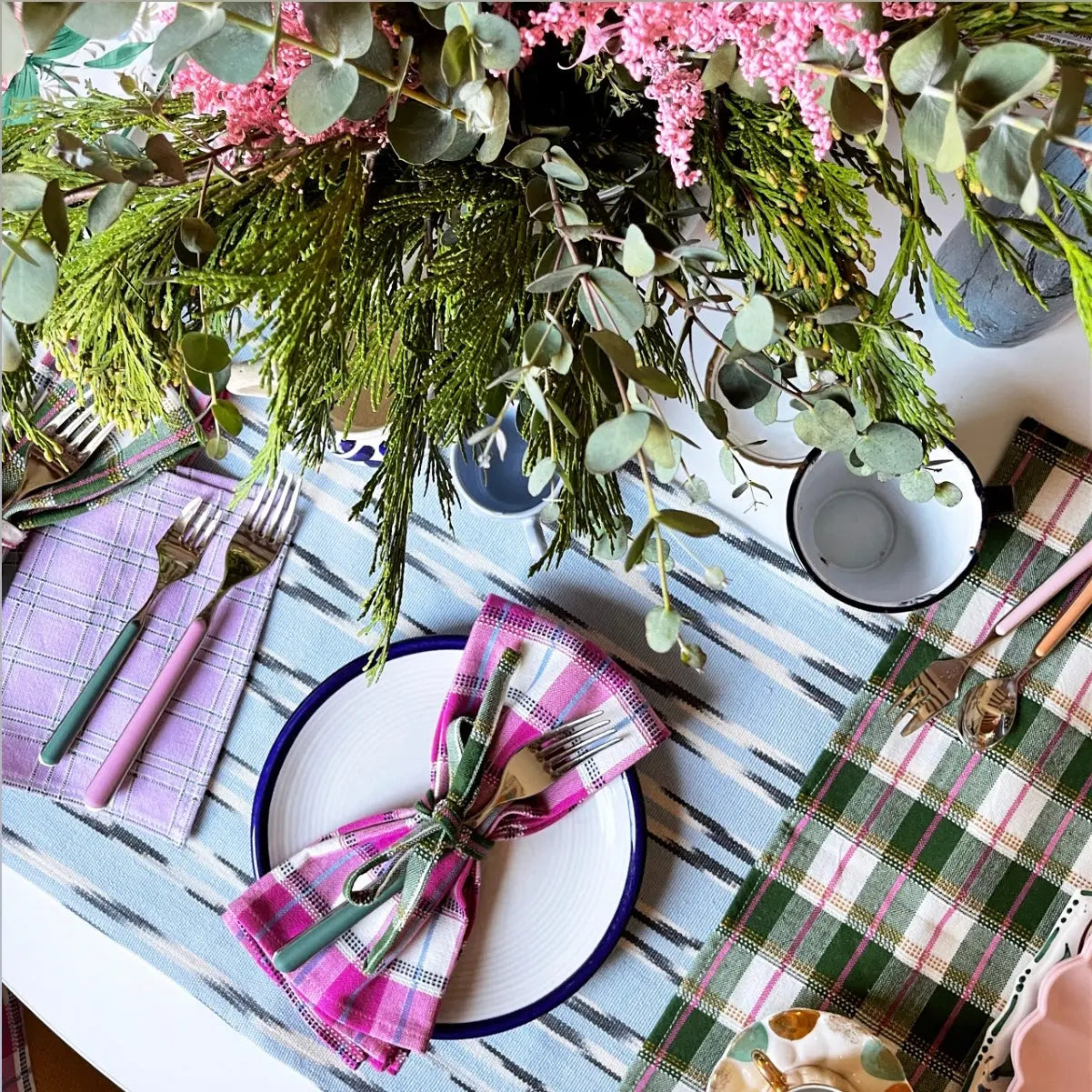 San Andres Gingham Forest & White Napkins | Set of 4 Archive New York
