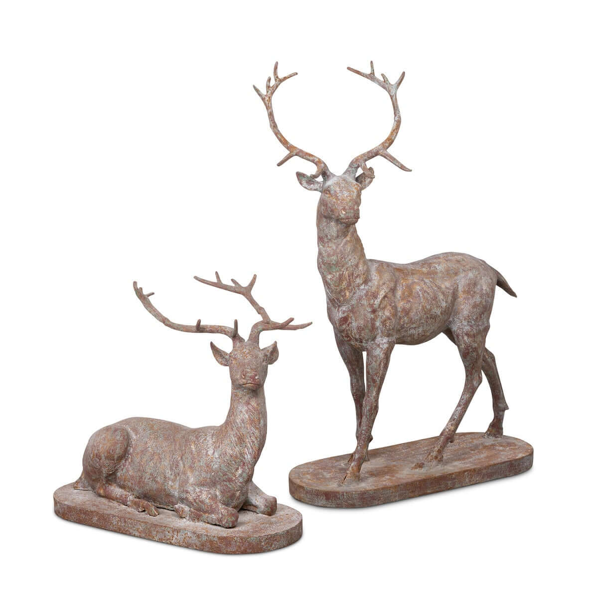 Patinate Iron Deer Statues | Set of 2