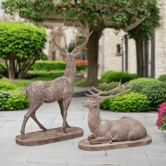 Patinate Iron Deer Statues | Set of 2