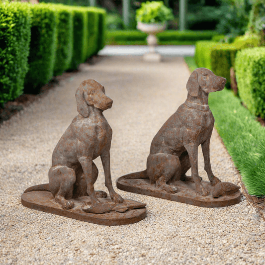Patinate Iron Hound Statues | Set of 2