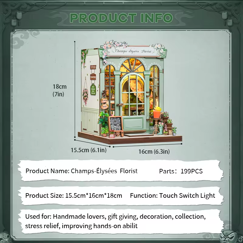 Champs-Elysees Street Shop Dollhouse Kit - Miniature Wizardi Roombox Kit with LED Light F07M51-86-CWGC201-4