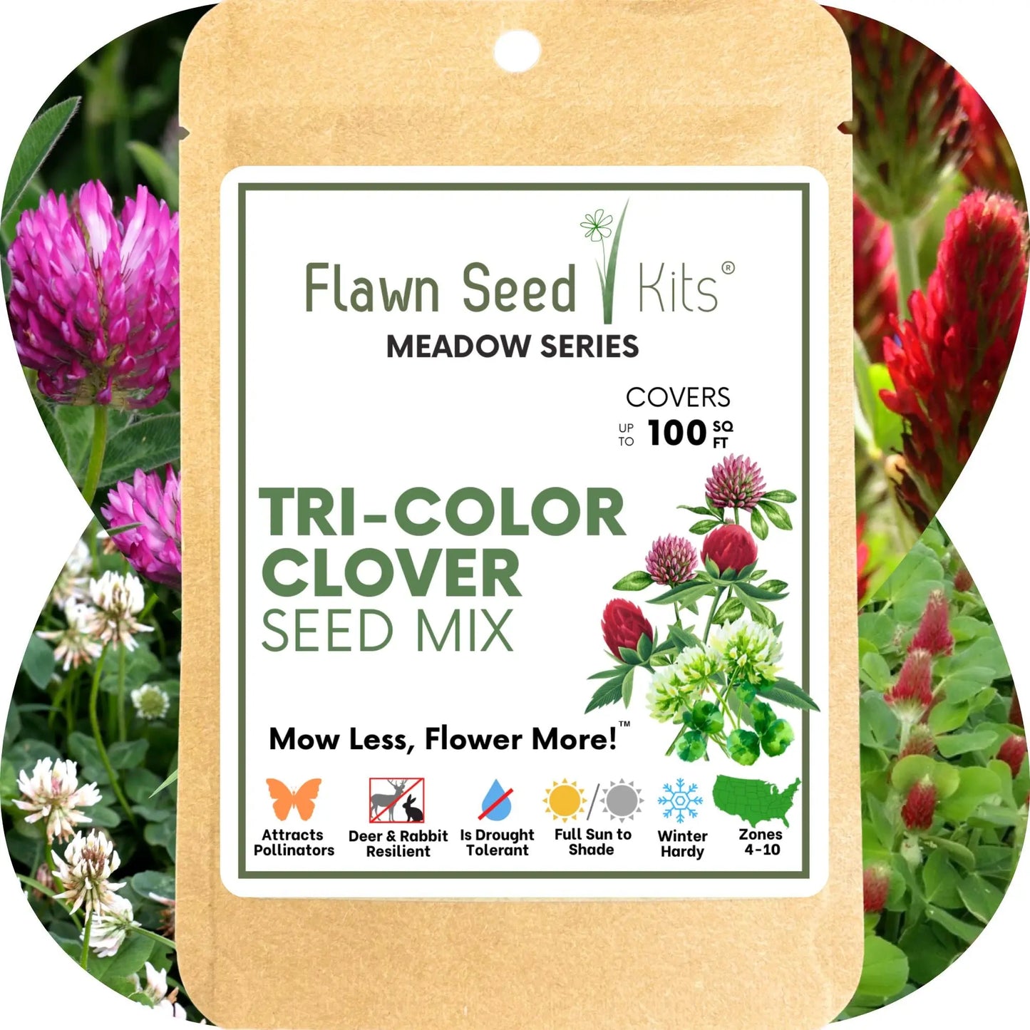 Tri-Color Clover Seed Blend Flawn Seed Kits