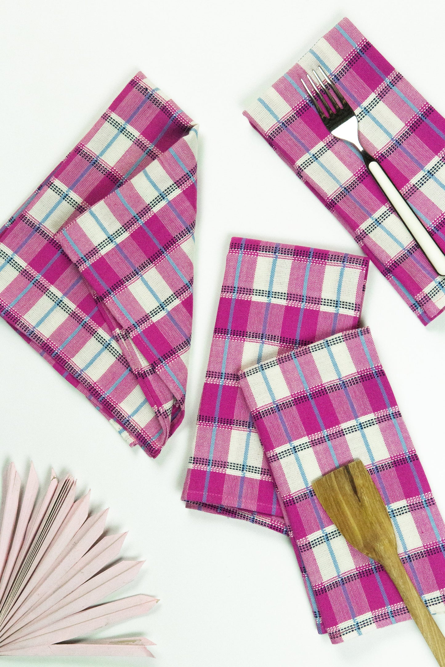 San Andres Gingham Pink & White Napkins | Set of 4