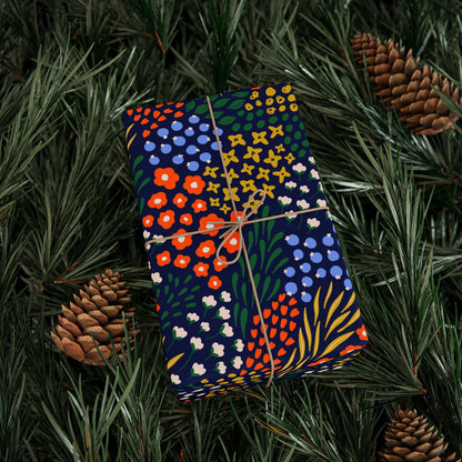 Midnight Cottage Bloom Wrapping Paper, Matte