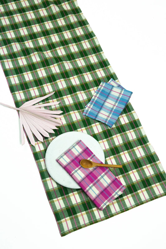 San Andres Gingham Forest & White Table Runner