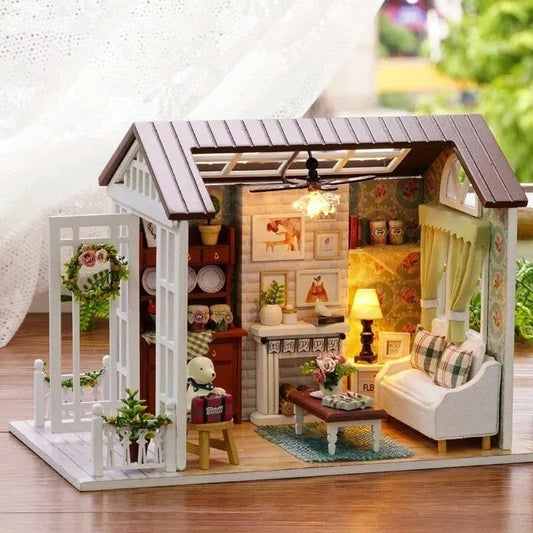 Miniature Wizardi Roombox Kit - Cozy Cottage Living Room Dollhouse Kit-1
