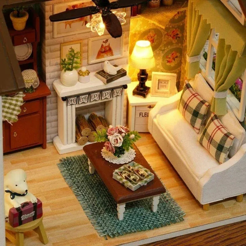 Miniature Wizardi Roombox Kit - Cozy Cottage Living Room Dollhouse Kit-2