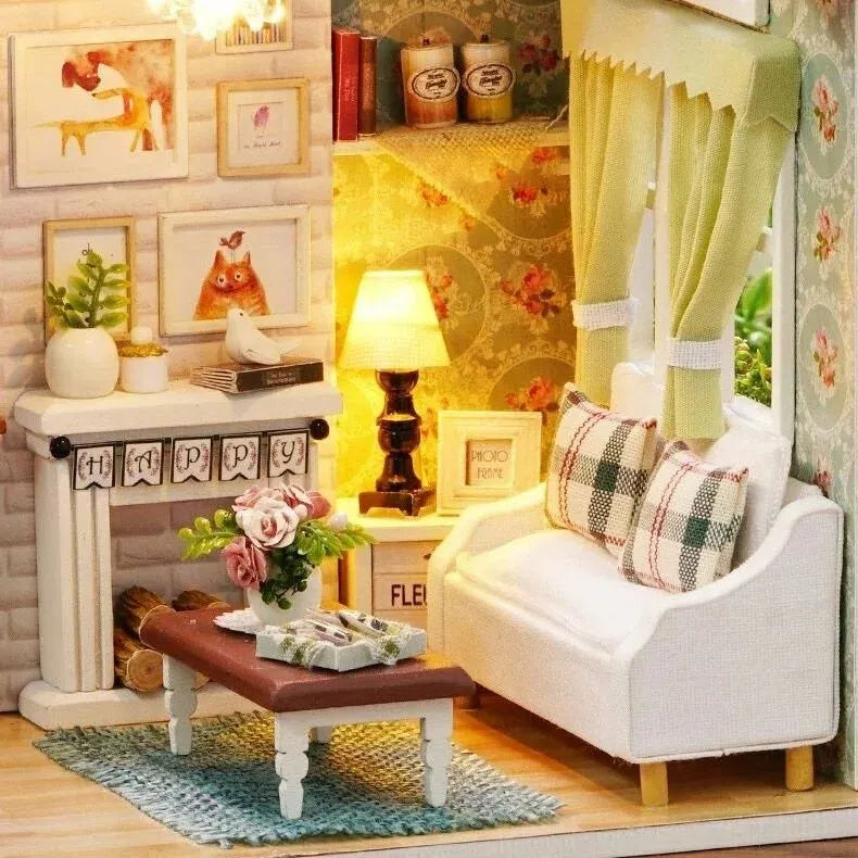 Miniature Wizardi Roombox Kit - Cozy Cottage Living Room Dollhouse Kit-3