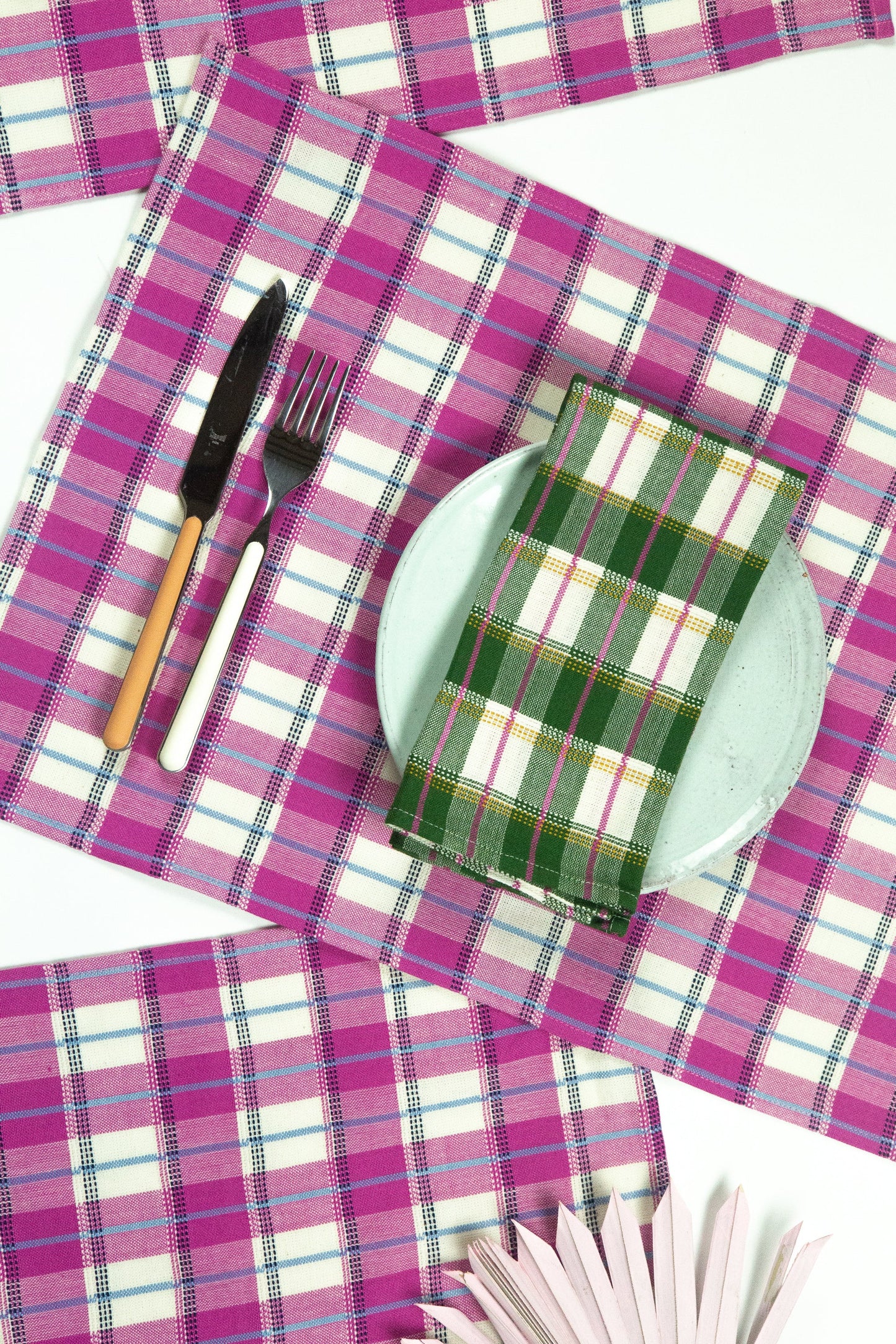 San Andres Gingham Forest & White Napkins | Set of 4