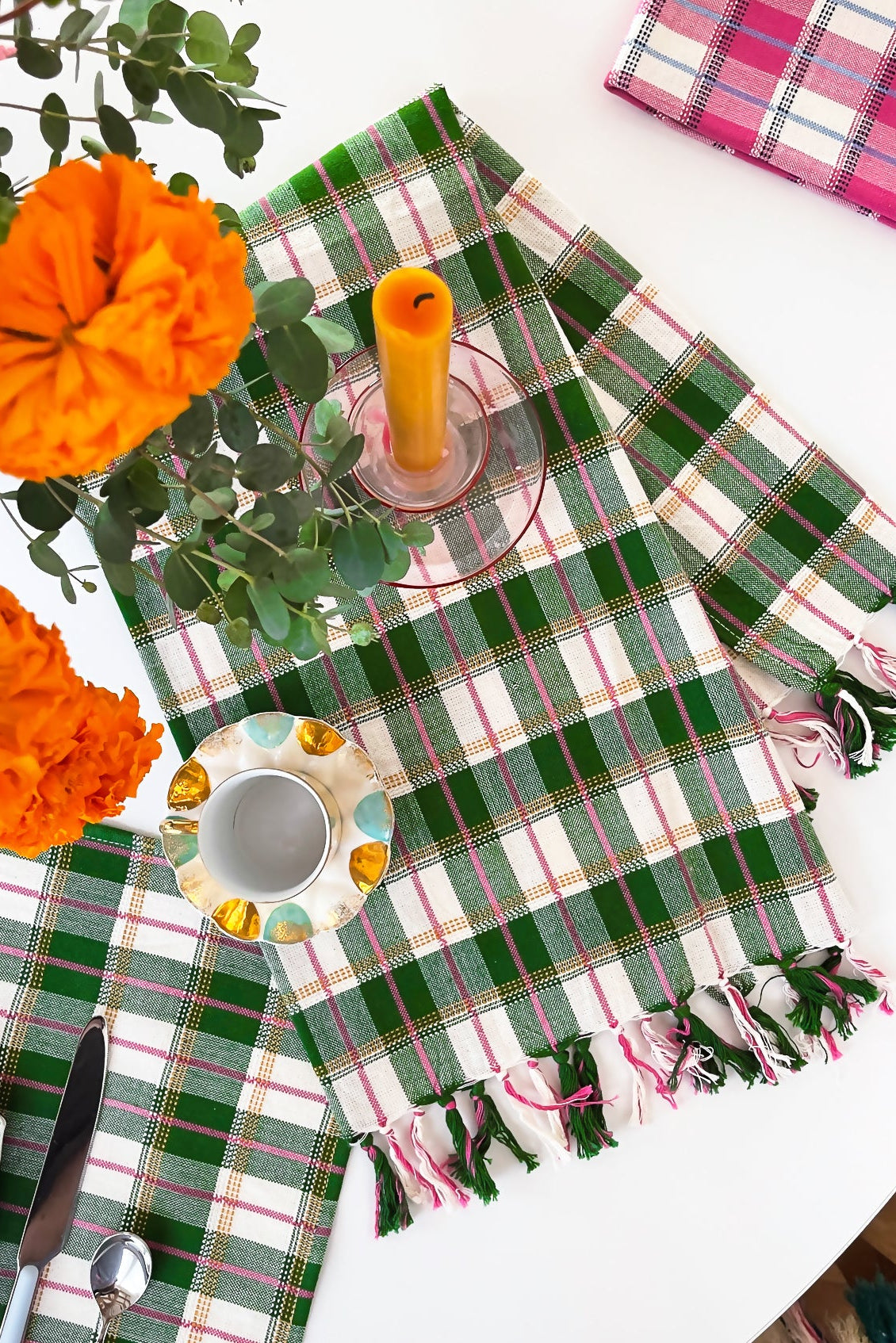 The San Andres Gingham Forest & White Kitchen Towel