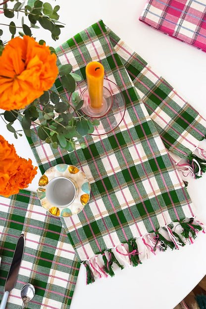 The San Andres Gingham Forest & White Kitchen Towel