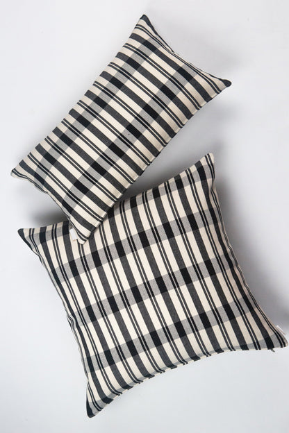 Cecilia Black and Ivory Striped Plaid Pillows