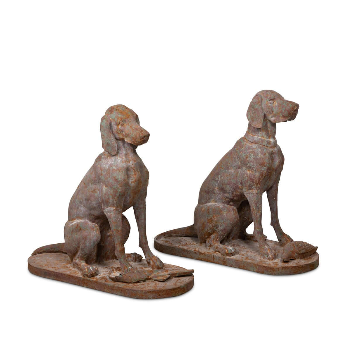 Patinate Iron Hound Statues | Set of 2