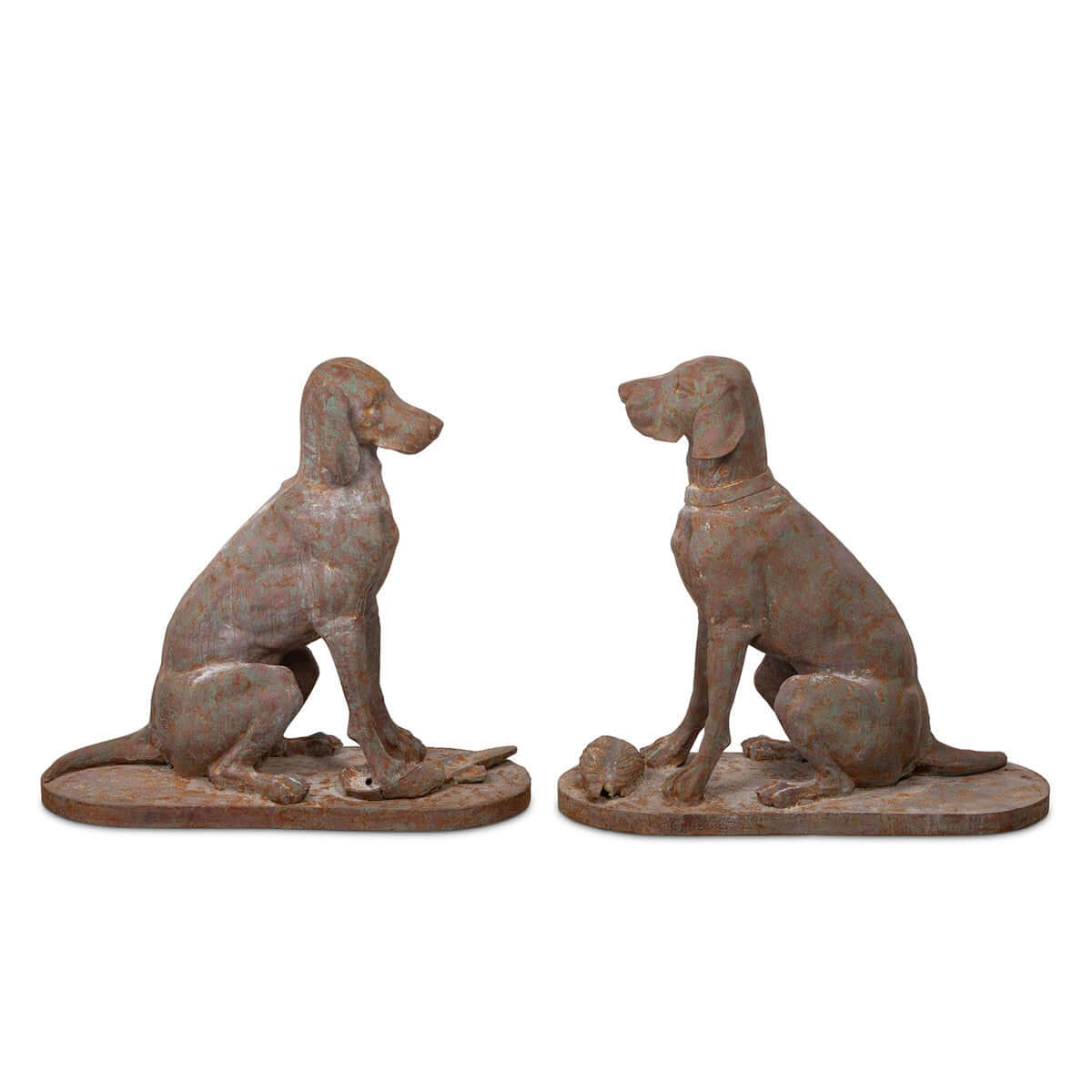 Patinate Iron Hound Statues | Set of 2