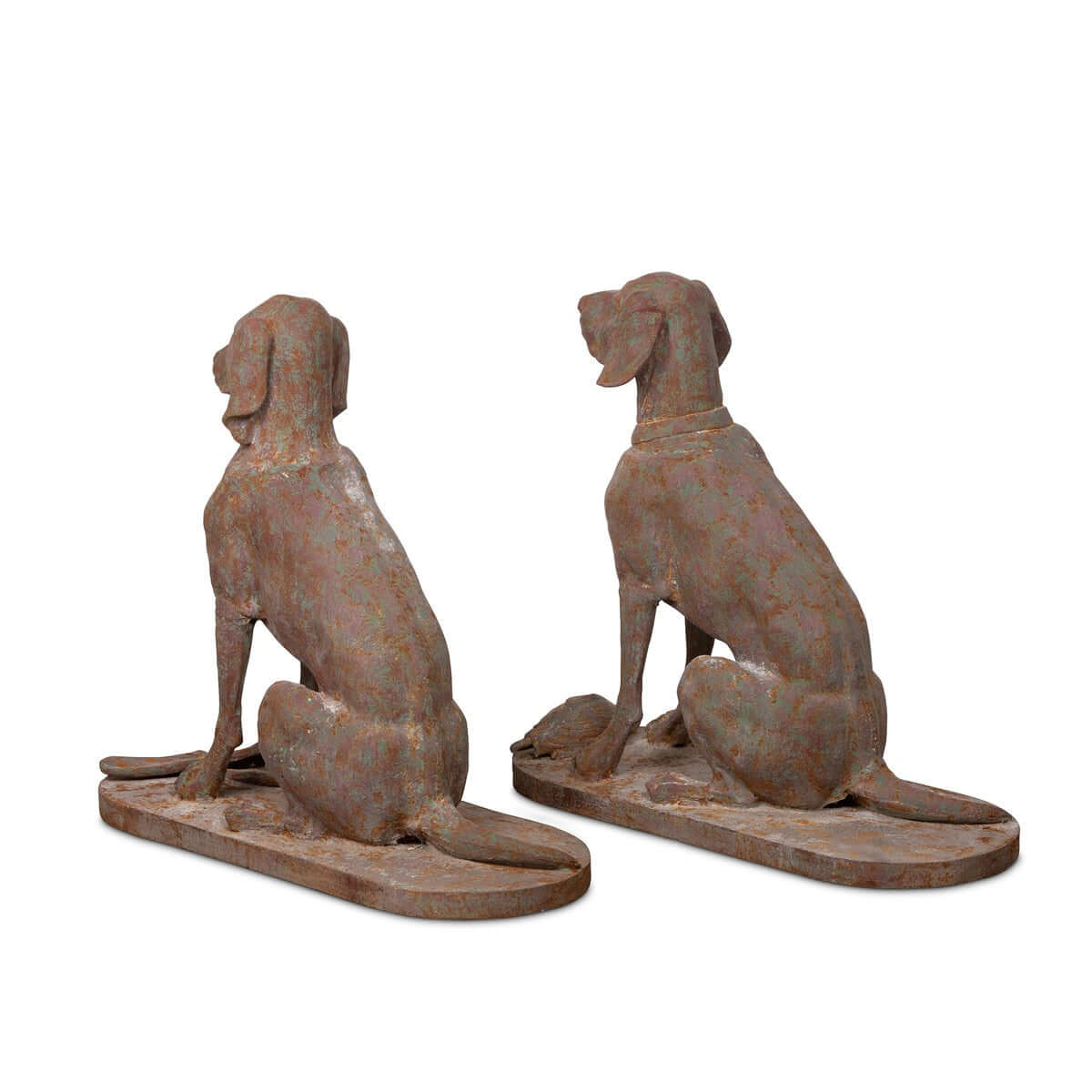 Patinate Iron Hound Statues | Set of 2