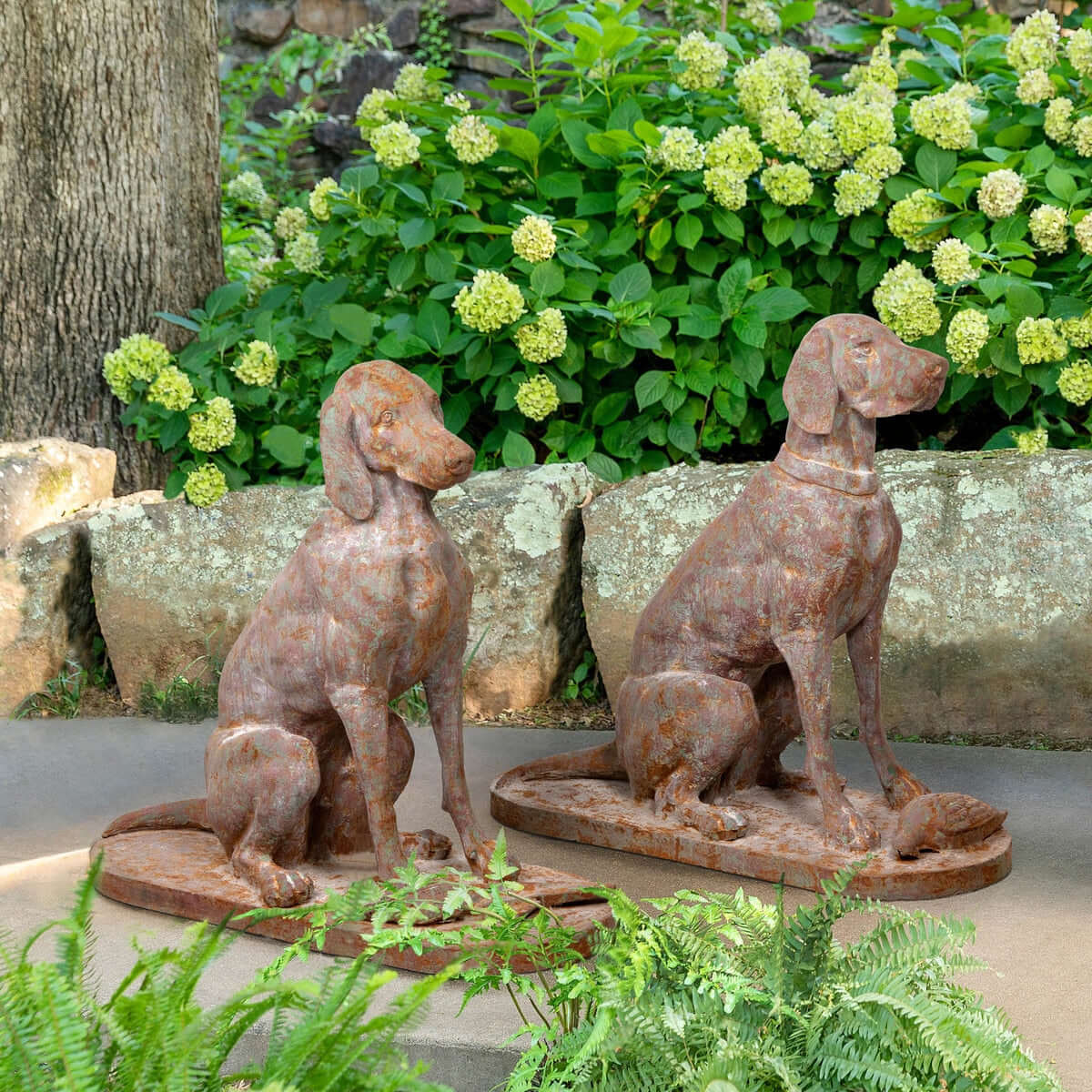 Patinate Iron Hound Statues | Set of 2