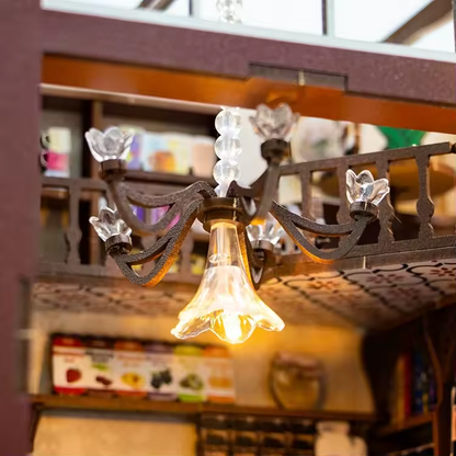 Coffee House Dollhouse Kit - Miniature Wizardi Roombox Kit with LED Light F07M51-84-M2411-3