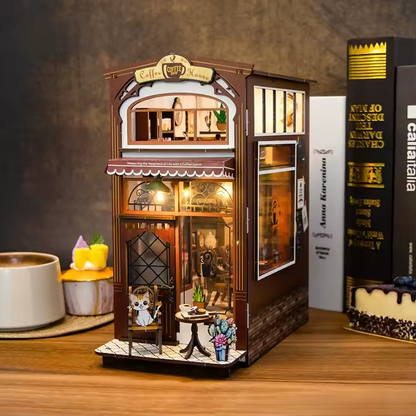 Coffee House Dollhouse Kit - Miniature Wizardi Roombox Kit with LED Light F07M51-84-M2411-2