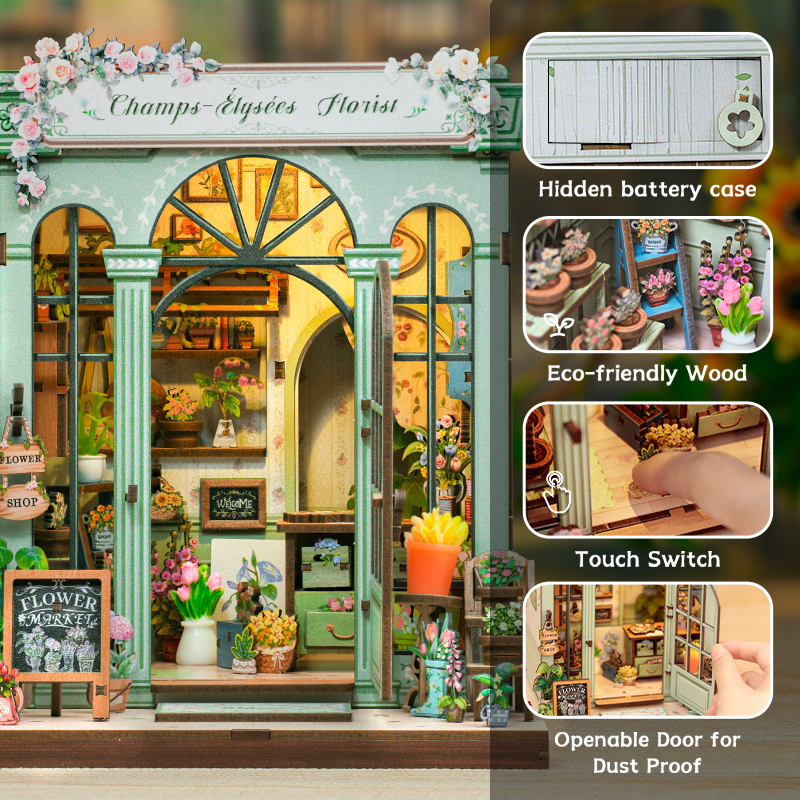 Champs-Elysees Street Shop Dollhouse Kit - Miniature Wizardi Roombox Kit with LED Light F07M51-86-CWGC201-2