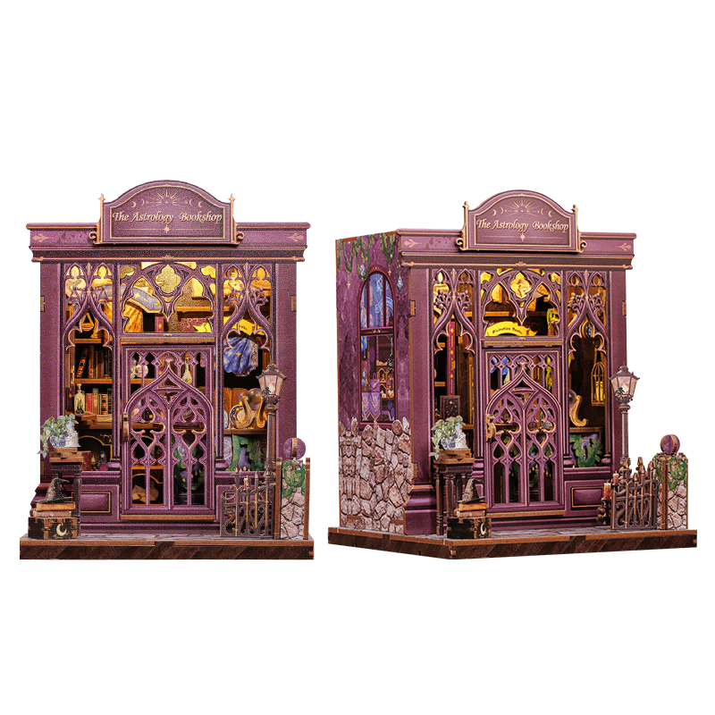 The Astrology Bookshop Dollhouse Kit - Miniature Wizardi Roombox Kit with LED Light F07M51-87-CWGC202-1