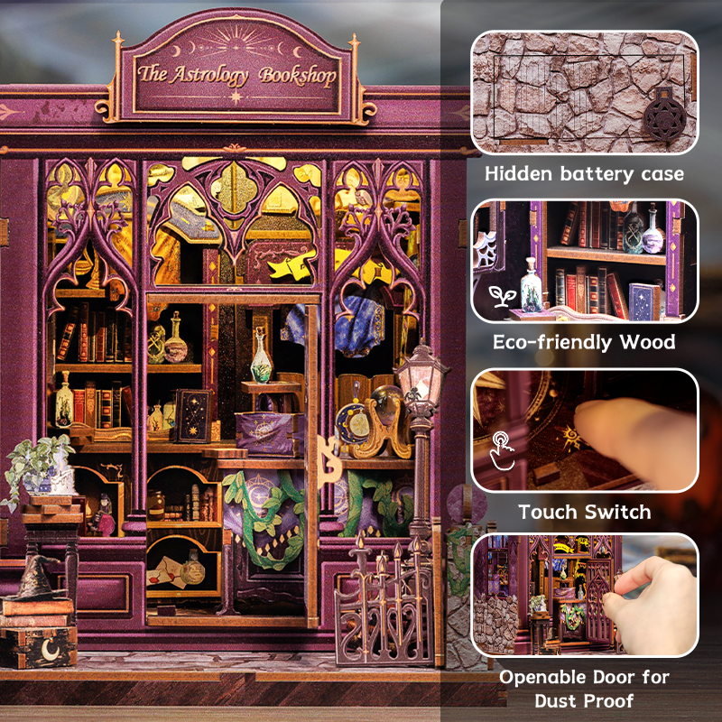 The Astrology Bookshop Dollhouse Kit - Miniature Wizardi Roombox Kit with LED Light F07M51-87-CWGC202-4