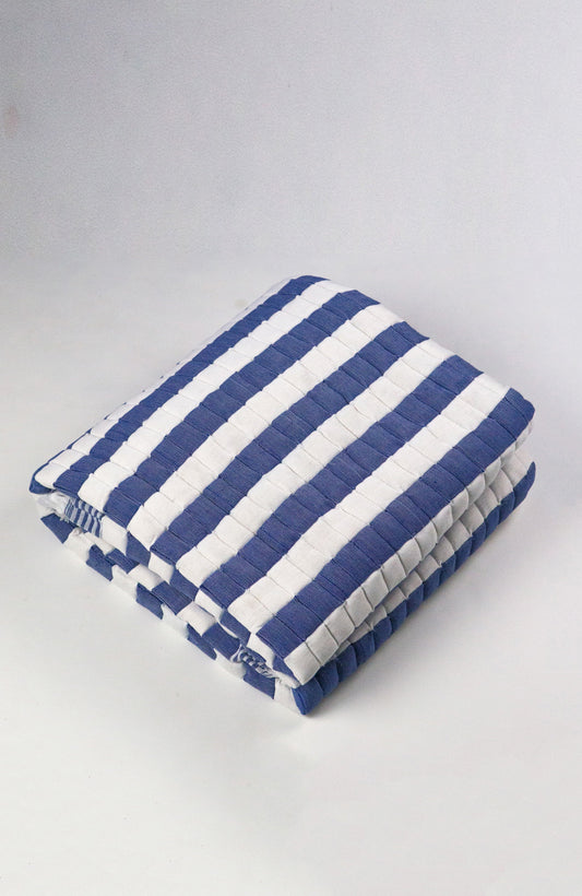 Quilted Stripe Blanket in Shadow Blue